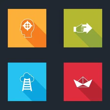 Set Head hunting, Hand with pointing finger, Stair finish flag and Folded paper Stock Illustration