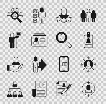 Set Head hunting, Multitasking manager working, Identification badge, Productive Stockillustratie