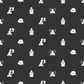 Set Head hunting, Speech bubble chat, and Speaker on seamless pattern. Vector イラスト素材