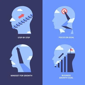 Set of Head Icon Symbol Concept Sign Collection with Step by Step Icon, Foc.. Stock Illustration