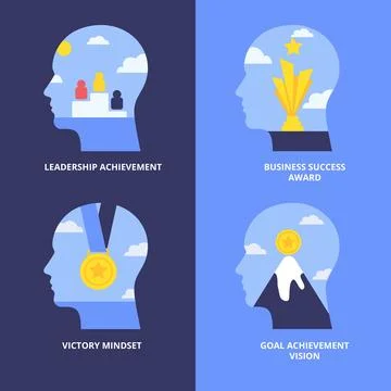 Set of Head Icon Symbol Concept Sign Collection. Labeled Leadership Achieve.. Stock Illustration