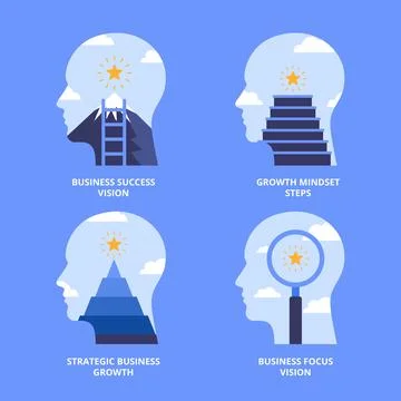 Set of Head Icon Symbol Concept Sign Collection. Labeled Business Success V.. Stock Illustration