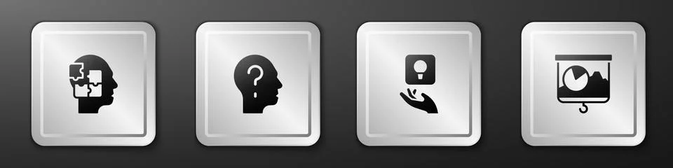 Set Head puzzles strategy, with question mark, Light bulb and Chalkboard chart 스톡 일러스트