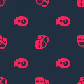 Set Head with question mark and Comedy and tragedy masks on seamless pattern Stock Illustration