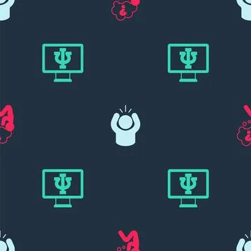 Set Head with question mark, Anger and Psychologist online on seamless pattern 库存插图