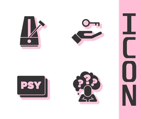 Set Head with question mark, Metronome pendulum, Psychology, Psi and Solution to Illustrazione stock