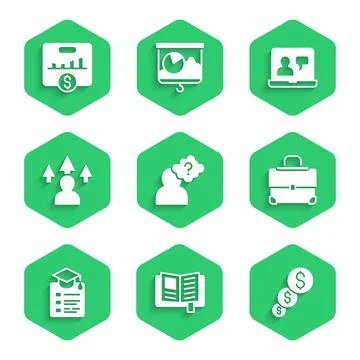 Set Head with question mark, Reading book, Financial growth and dollar Stock-Illustration