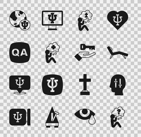 Set Head with question mark, Solution to the problem, Armchair, Man graves Stock Illustration