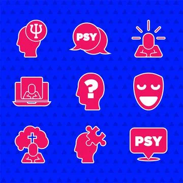 Set Head with question mark, Solution to the problem, Psychology, Psi, Comedy 库存插图