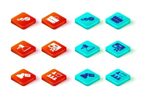 Set Head with question mark, Training, presentation, Megaphone, Certificate Stock Illustration