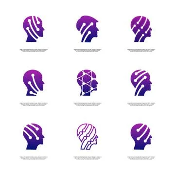 Set of Head Tech Logo concept, Brain Robotic logo Vector - Vector Illustrazione stock