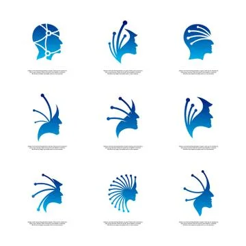 Set of Head Tech Logo concept, Brain Robotic logo Vector - Vector Illustrazione stock