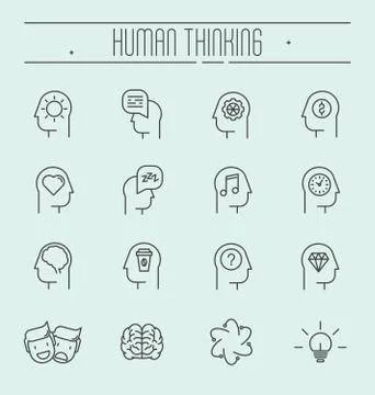Set of head thinking icons in modern thin line style. Stock Illustration