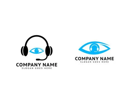 Set of Headphone logo design combined with eye vector Stock Illustration