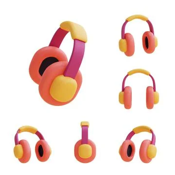 Set of  headphone,minimal style,Flat lay.3d render. Stock Illustration