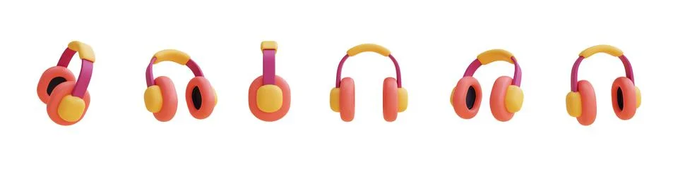 Set of  headphone,minimal style,Flat lay.3d render. Stock Illustration