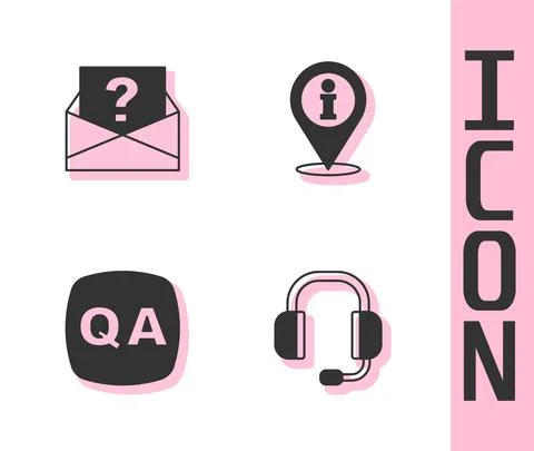 Set Headphones, Envelope with question mark, Question and Answer and Location Illustrazione stock