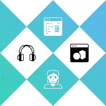 Set Headphones, Hacker or coder, Software and icon. Vector 库存插图