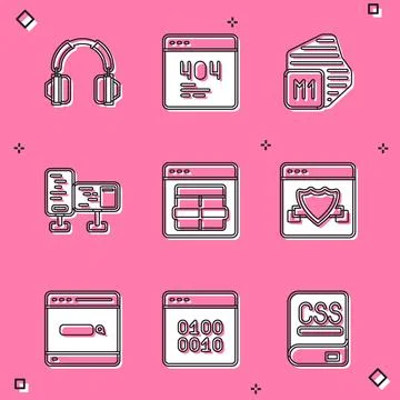 Set Headphones, Page with 404 error, Processor, Computer monitor screen, MySQL イラスト素材