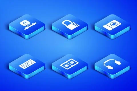 Set Headphones, Smart sensor, Electrical outlet, Keyboard, Safe combination lock Stock Illustration