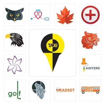 Set of, headset, wolf, golf, painters, lily flower, bear head, eagle head ico Free Stock Illustration