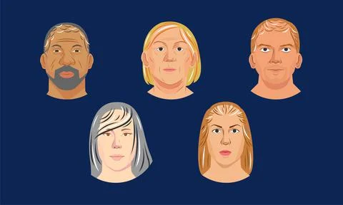 Set of headshot people portrait illustration the diversity of people's faces, Stock Illustration