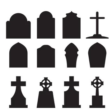 Set of headstone and tombstone silhouette Stock Illustration