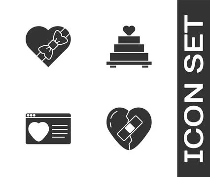 Set Healed broken heart, Candy in shaped box, Dating app online and Wedding cake イラスト素材