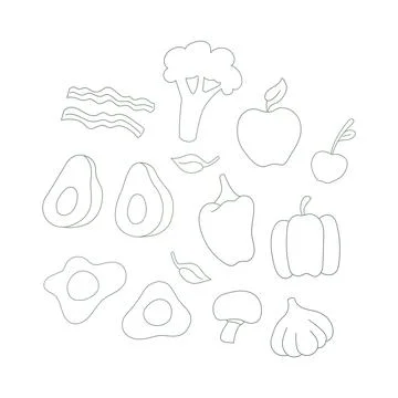Set of healthy breakfast vector outline food Stock Illustration