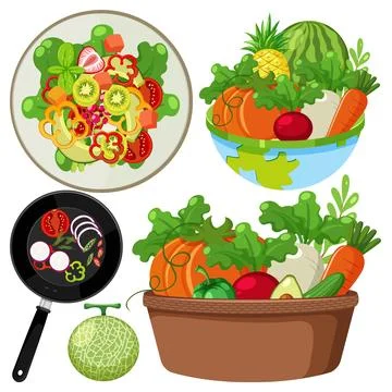 Set of healthy fruit and vegetable Stock Illustration