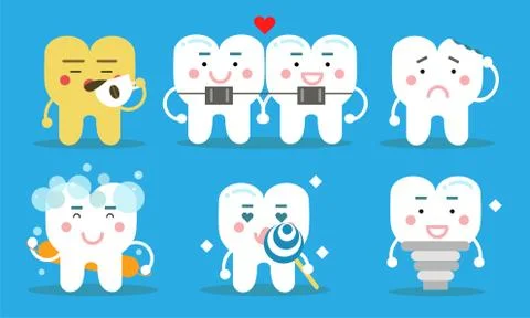 Set Of Healthy Teeth Concept Vector Illustrations Cartoon Characters Stockillustratie