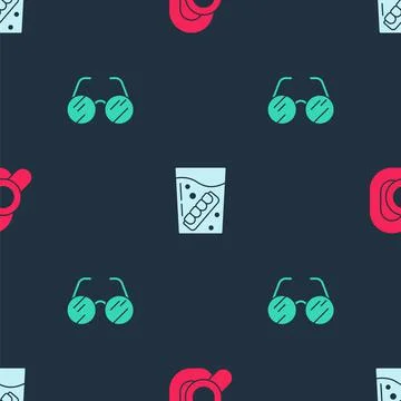 Set Hearing aid, False jaw glass and Eyeglasses on seamless pattern. Vector Stock Illustration