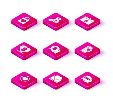 Set Heart in the center of target aim, Online dating app and chat, with 8 M.. Stock Illustration