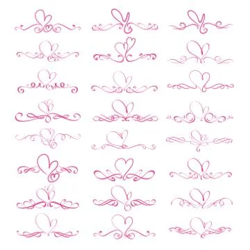 Set Of Heart Decorative Calligraphic Elements For Decoration. Handmade Vector Stock Illustration
