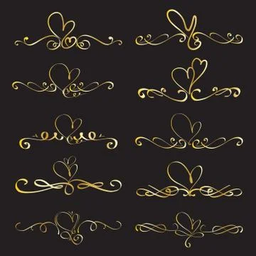 Set Of Heart Decorative Calligraphic Elements For Decoration. Handmade Vector 스톡 일러스트