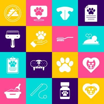 Set Heart with dog, cat, Clockwork mouse, Cat nose, Hands animals footprint.. 스톡 일러스트