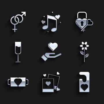 Set Heart on hand, Two blanks photo frames hearts, Please do not disturb with Illustrazione stock