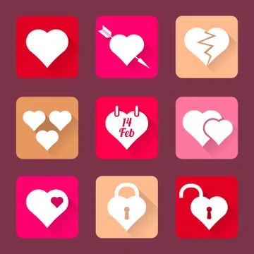 Set of heart icons flat design Stock Illustration
