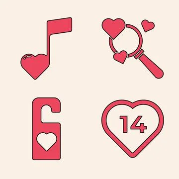 Set Heart, Music note, tone with hearts, Search heart and love and Please do  Stock Illustration