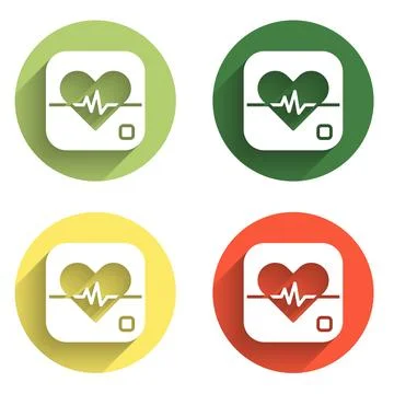 Set Heart rate icon isolated with long shadow background. Heartbeat sign. H.. Stock Illustration