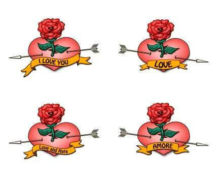 Set heart with a rose Stock Illustration