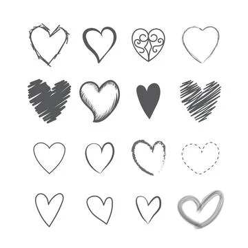 Set of heart shape hands drawn icons vector Stock Illustration
