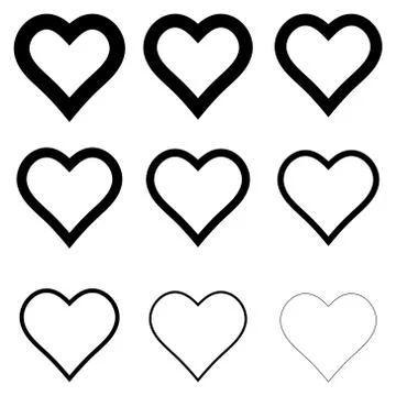 Set heart shape icons, vector symbol of love and romance hearts with thick Stock Illustration