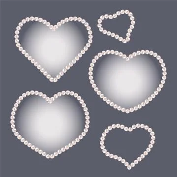 Set of heart shaped pearl frames isolated on gray background. Stock Illustration