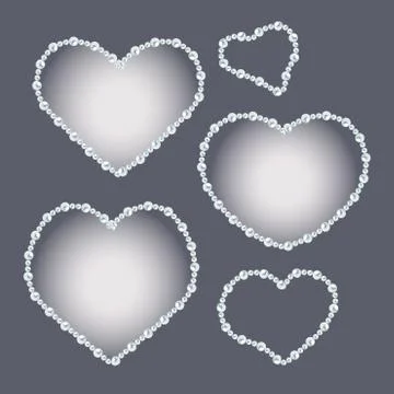 Set of heart shaped pearl frames isolated on gray background. Stock Illustration