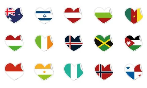 Set of heart shapes with different flags Vector Stock Illustration