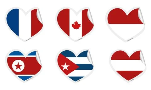Set of heart shapes with different flags Vector Stock Illustration