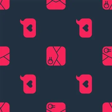 Set Heart in speech bubble and Envelope with Valentine heart on seamless pattern Stock Illustration
