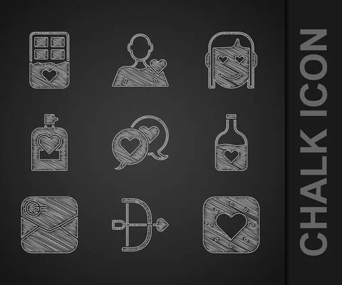 Set Heart in speech bubble, Bow and arrow, Bottle with love potion, Envelope Stock Illustration