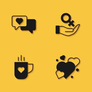 Set Heart in speech bubble, Coffee cup and heart and Female gender symbol i.. Stock Illustration
